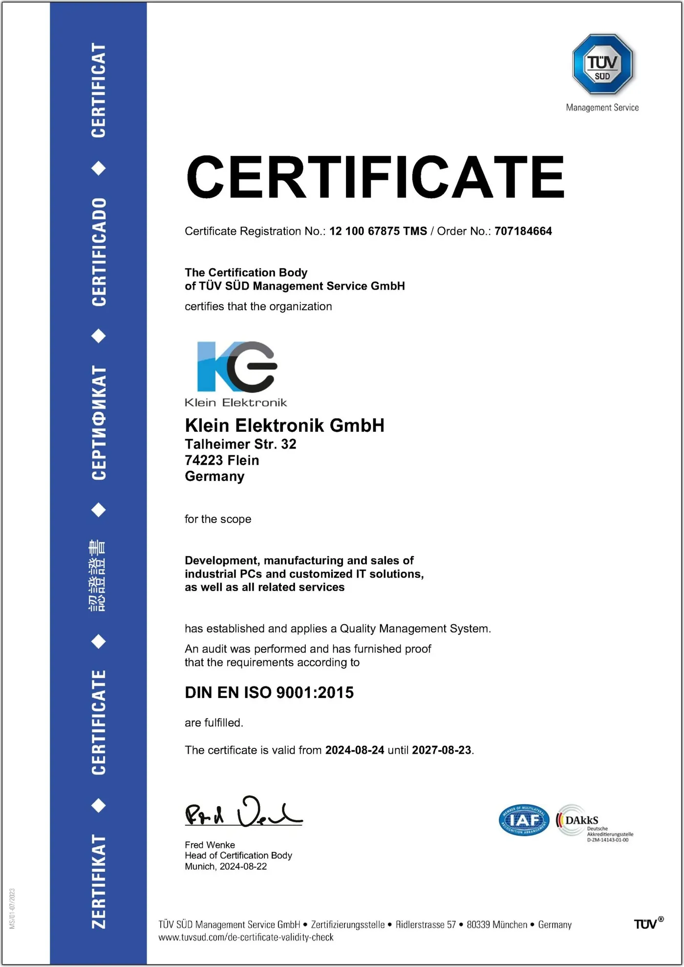 Zertifikat: ISO 9001:2015 – English